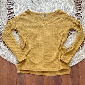 BKE Golden Yellow Waffle Knit V-Neck Top